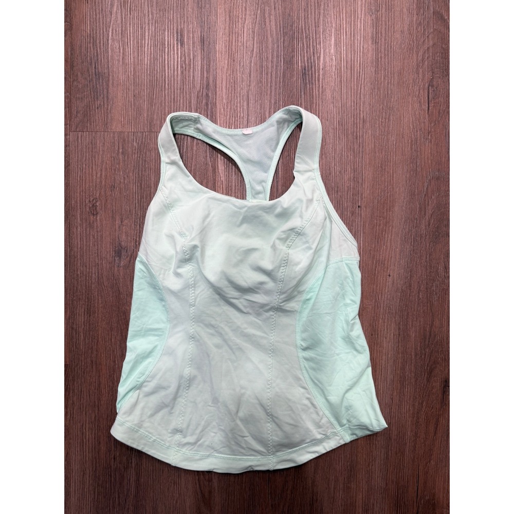 Lululemon Mint Green Racerback Tank Top Built-In Shelf Bra Mesh Back Size 8 - Picture 3 of 6